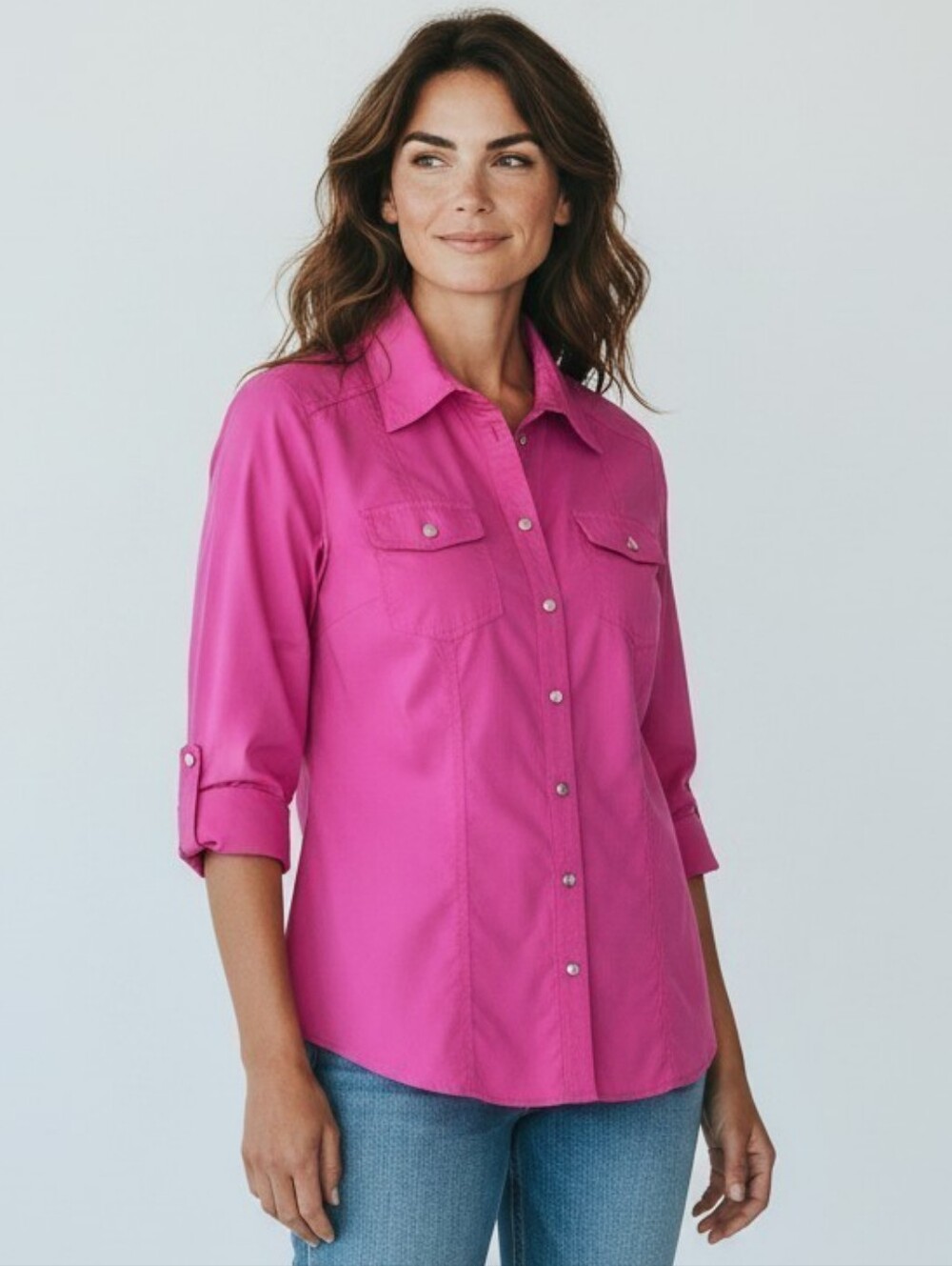 Christopher & Banks Cotton Blend Fuchsia Button-Down Shirt